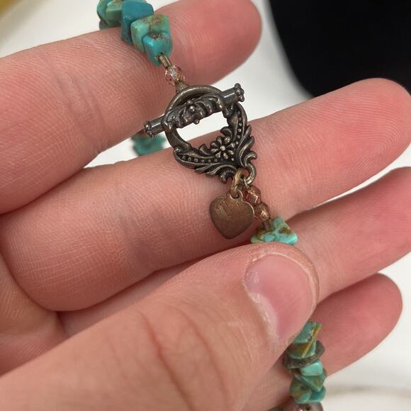 Vintage brown Chinese carved, turquoise and shell necklace - Picture 3 of 6